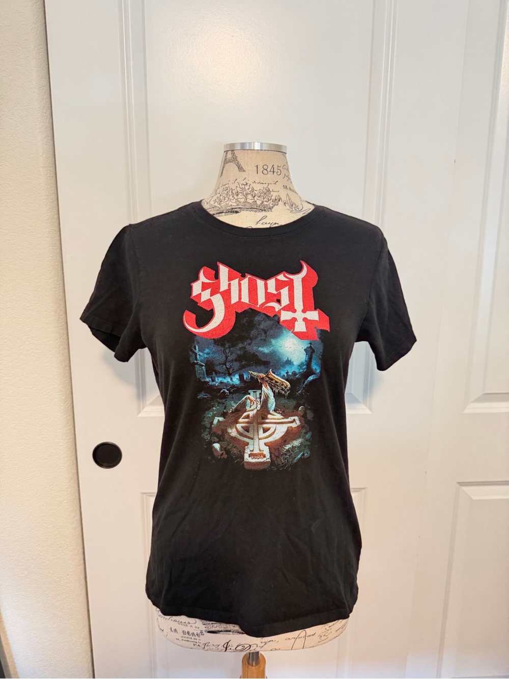 Port and Company Black Ghost Graphic Tee with Red Logo
